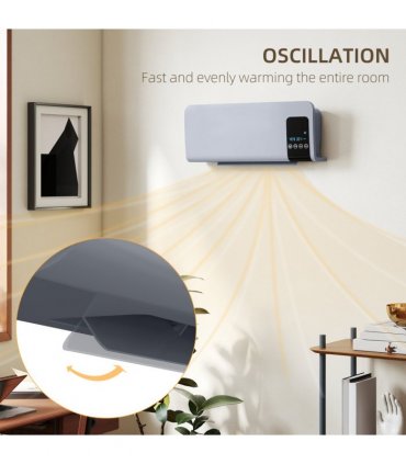 HOMCOM 2000W Wall Mounted Ceramic Heater with Remote Control for Home, Grey