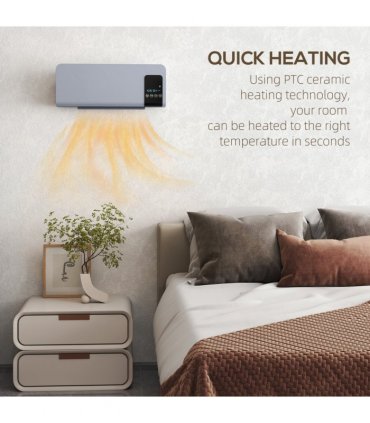 HOMCOM 2000W Wall Mounted Ceramic Heater with Remote Control for Home, Grey