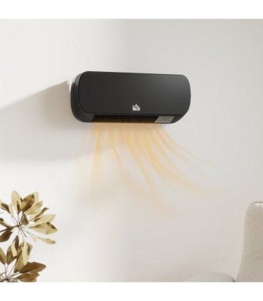 HOMCOM Wall Mounted Electric Heater with Timer Overheat Protection Black