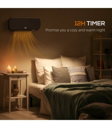 HOMCOM Wall Mounted Electric Heater with Timer Overheat Protection Black