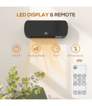 HOMCOM Wall Mounted Electric Heater with Timer Overheat Protection Black