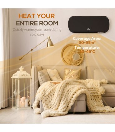 HOMCOM Wall Mounted Electric Heater with Timer Overheat Protection Black