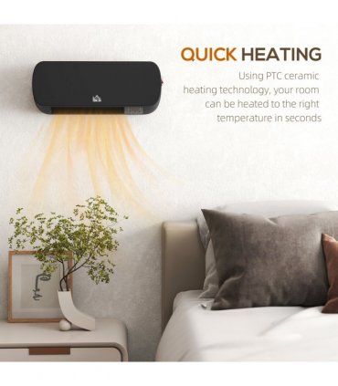 HOMCOM Wall Mounted Electric Heater with Timer Overheat Protection Black