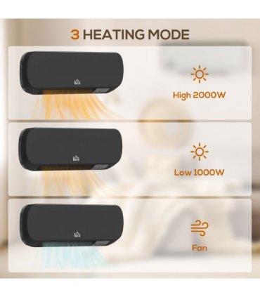 HOMCOM Wall Mounted Electric Heater with Timer Overheat Protection Black