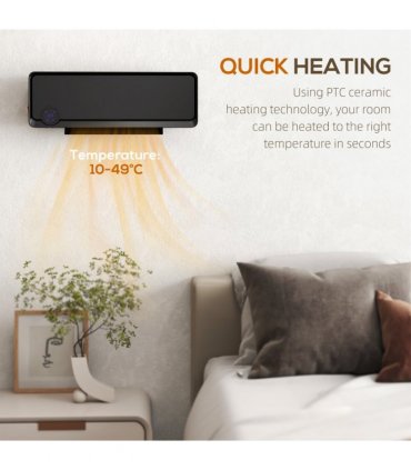 HOMCOM 1000W/2000W Wall Downflow Heater 10-49°C Temperature w/ Timer, Black