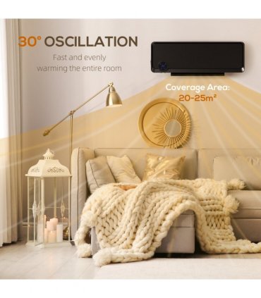 HOMCOM 1000W/2000W Wall Downflow Heater 10-49°C Temperature w/ Timer, Black