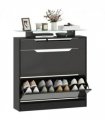 HOMCOM Shoe Cabinet with 3 Drawers, High Gloss Front Panels, Glass Top Black