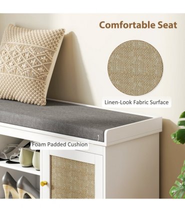 HOMCOM Shoe Bench, Boho Shoe Storage Bench with Padded Cushion, White