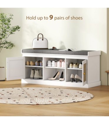 HOMCOM Shoe Bench, Boho Shoe Storage Bench with Padded Cushion, White