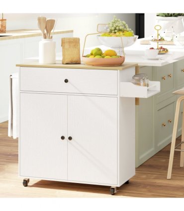 HOMCOM Kitchen Island with Drop Leaf, Rolling Kitchen Storage Trolley, White