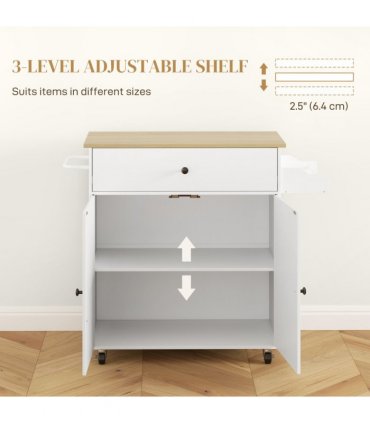 HOMCOM Kitchen Island with Drop Leaf, Rolling Kitchen Storage Trolley, White