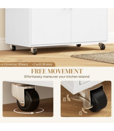 HOMCOM Kitchen Island with Drop Leaf, Rolling Kitchen Storage Trolley, White