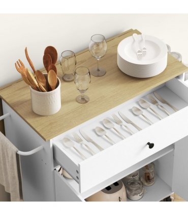 HOMCOM Kitchen Island with Drop Leaf, Rolling Kitchen Storage Trolley, White