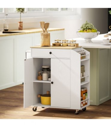 HOMCOM Kitchen Island with 3-Tier Spice Rack, Kitchen Cart with Towel Rack