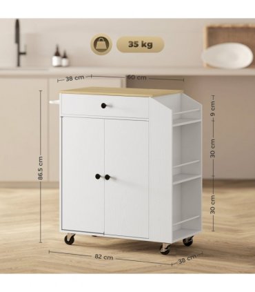 HOMCOM Kitchen Island with 3-Tier Spice Rack, Kitchen Cart with Towel Rack