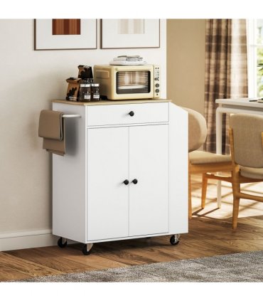 HOMCOM Kitchen Island with 3-Tier Spice Rack, Kitchen Cart with Towel Rack