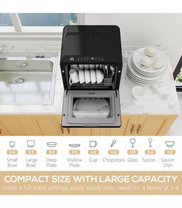 HOMCOM Worktop Dishwasher w/ 4 Place Settings 6 Programs, Black