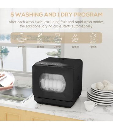 HOMCOM Worktop Dishwasher w/ 4 Place Settings 6 Programs, Black
