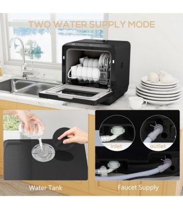 HOMCOM Worktop Dishwasher w/ 4 Place Settings 6 Programs, Black