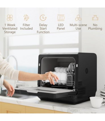HOMCOM Worktop Dishwasher w/ 4 Place Settings 6 Programs, Black