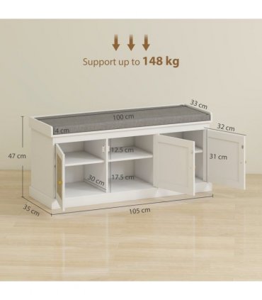 HOMCOM Shoe Storage Bench with Rattan Doors, Cushion, Entryway Shoe Bench