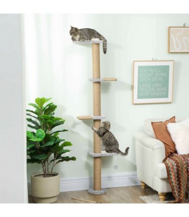 Wall Mounted Cat Shelves with 4 Climbing Platforms for Indoor, Light Grey