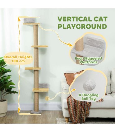 Wall Mounted Cat Shelves with 4 Climbing Platforms for Indoor, Light Grey
