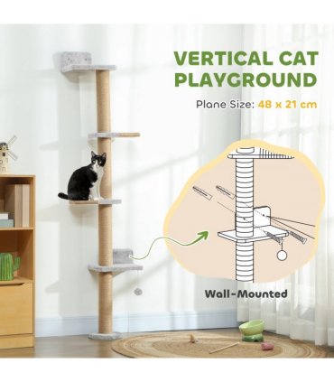 Wall Mounted Cat Shelves with 4 Climbing Platforms for Indoor, Light Grey