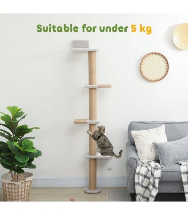 Wall Mounted Cat Shelves with 4 Climbing Platforms for Indoor, Light Grey