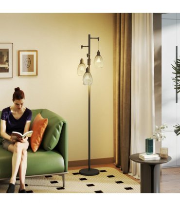 HOMCOM Industrial 3-Light Floor Lamp Dimmable LED Standing Lamp, Black