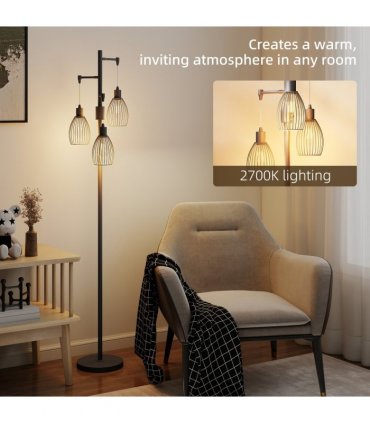 HOMCOM Industrial 3-Light Floor Lamp Dimmable LED Standing Lamp, Black