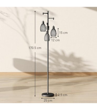 HOMCOM Industrial 3-Light Floor Lamp Dimmable LED Standing Lamp, Black