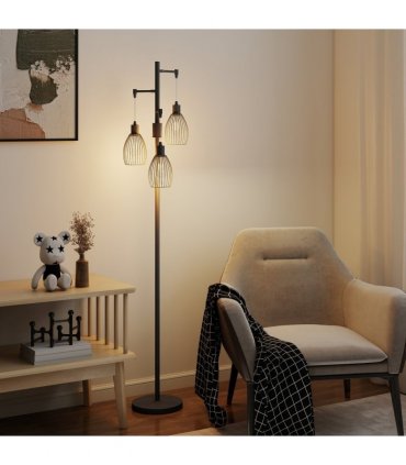 HOMCOM Industrial 3-Light Floor Lamp Dimmable LED Standing Lamp, Black