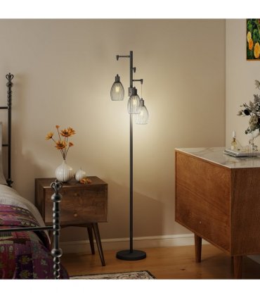 HOMCOM Industrial 3-Light Floor Lamp Dimmable LED Standing Lamp, Black