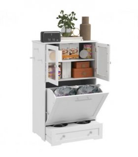 PawHut Dog Feeding Station with 2 Storage Cabinets, 2 Elevated Bowls, White