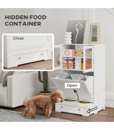 PawHut Dog Feeding Station with 2 Storage Cabinets, 2 Elevated Bowls, White