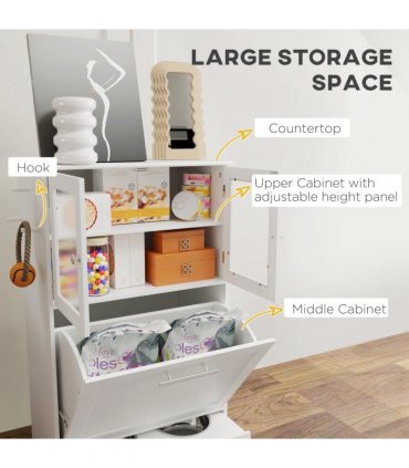 PawHut Dog Feeding Station with 2 Storage Cabinets, 2 Elevated Bowls, White