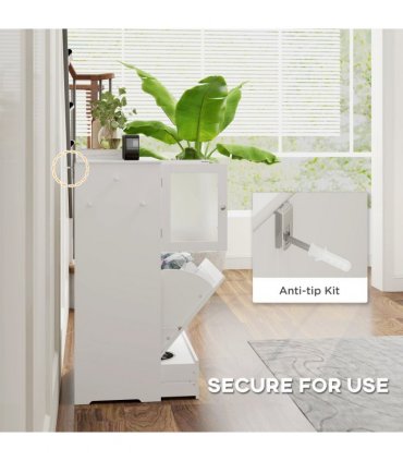 PawHut Dog Feeding Station with 2 Storage Cabinets, 2 Elevated Bowls, White