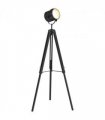 HOMCOM Industrial Tripod Floor Lamp Wood Height Adjustable Spotlight, Black