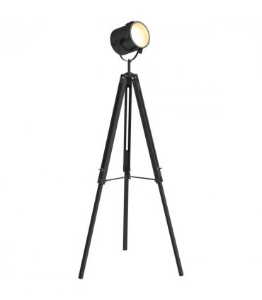 HOMCOM Industrial Tripod Floor Lamp Wood Height Adjustable Spotlight, Black