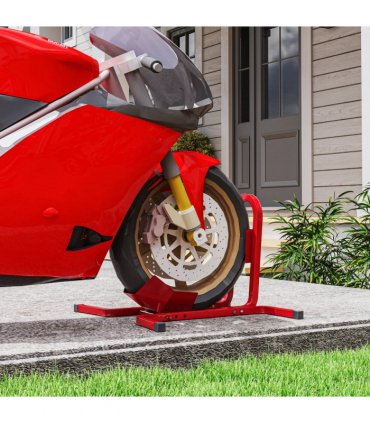 HOMCOM Adjustable Motorcycle Wheel Chock Motorbike Holder with Metal Frame