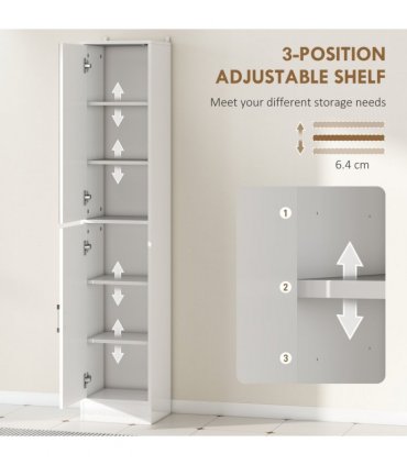 kleankin Tall Bathroom Cabinet with Mirror, High Gloss White