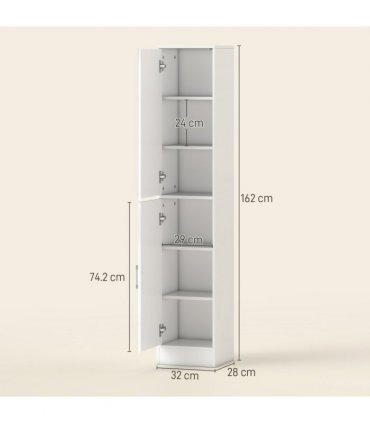 kleankin Tall Bathroom Cabinet with Mirror, High Gloss White