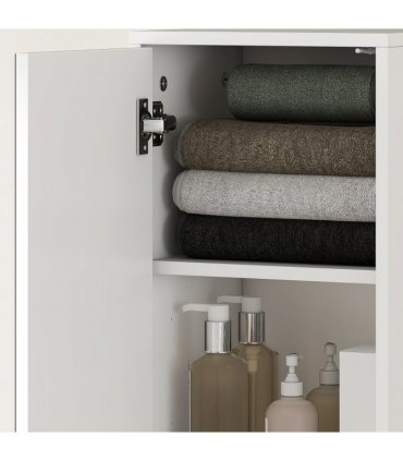 kleankin Tall Bathroom Cabinet with Mirror, High Gloss White