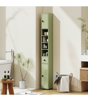 kleankin Slim Bathroom Cabinet, Toilet Roll Storage w/ Open Shelves, Green