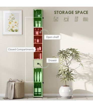 kleankin Slim Bathroom Cabinet, Toilet Roll Storage w/ Open Shelves, Green