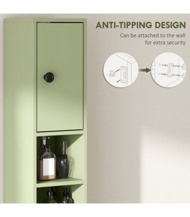 kleankin Slim Bathroom Cabinet, Toilet Roll Storage w/ Open Shelves, Green