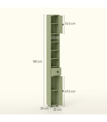 kleankin Slim Bathroom Cabinet, Toilet Roll Storage w/ Open Shelves, Green