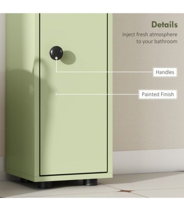 kleankin Slim Bathroom Cabinet, Toilet Roll Storage w/ Open Shelves, Green