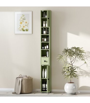 kleankin Slim Bathroom Cabinet, Toilet Roll Storage w/ Open Shelves, Green